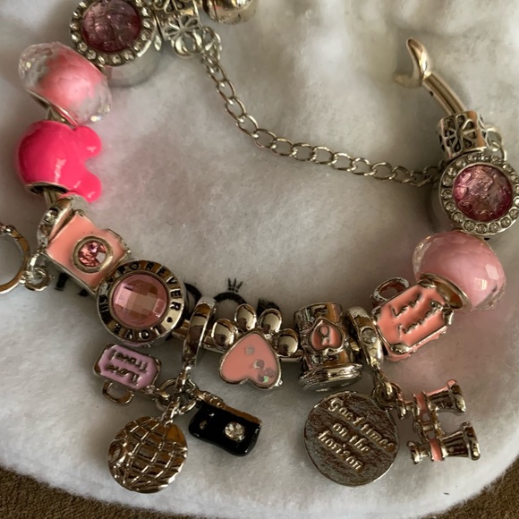NEW Pandora Moon & Stars Open Bangle Bracelet Zirconia W/ NEW Pink Themed Charms - Picture 12 of 16